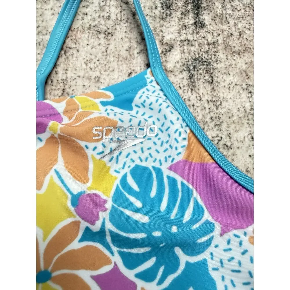 Speedo Girls One Piece Swimsuit Thin Strap Mutli Floral Size XL